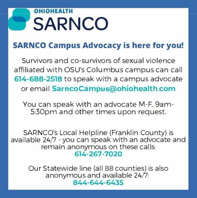 The image displays Ohio Health's SARNCO logo and contact informtation.